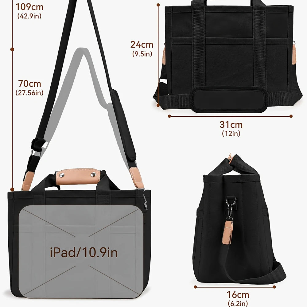 Women’s Canvas Tote Bag with Multiple Pockets