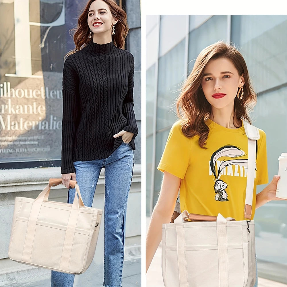 Women’s Canvas Tote Bag with Multiple Pockets