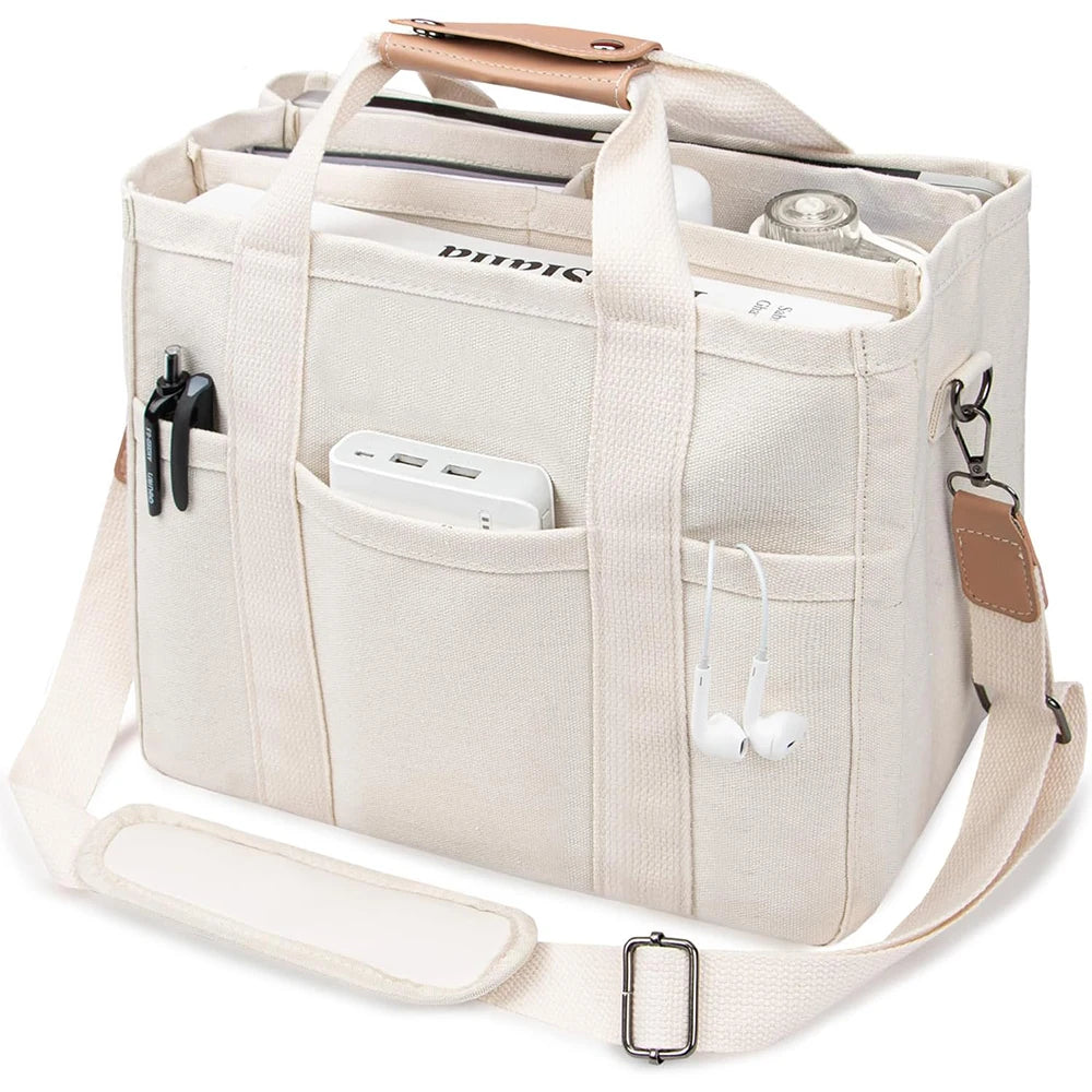 Women’s Canvas Tote Bag with Multiple Pockets